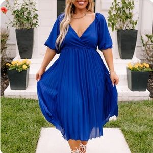 Royal Blue Pleated Midi Dress
